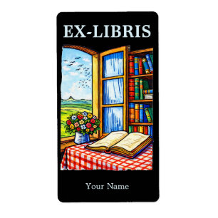 Bibliotheek Raam Kleur Boekplaat Ex Libris Sjabloo Etiket