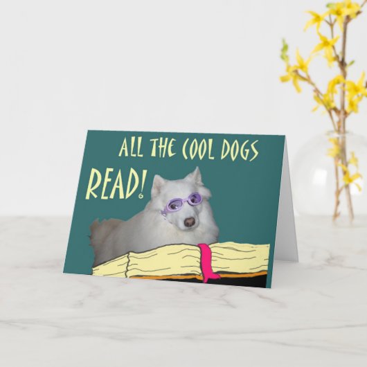 Bibliotheek - Samoyed - Cool Dogs Read Literacy Kaart (Gele Bloem)