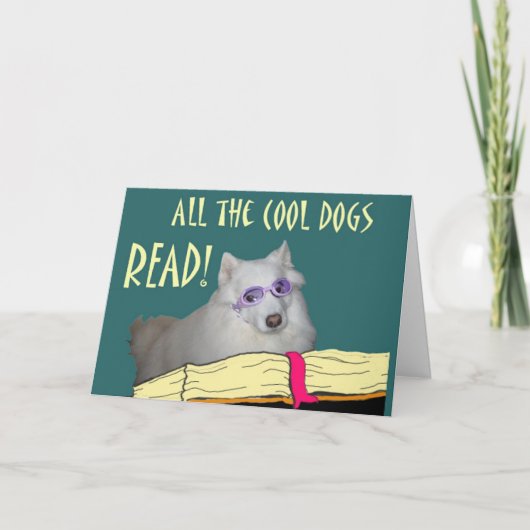 Bibliotheek - Samoyed - Cool Dogs Read Literacy Kaart (Voorkant)