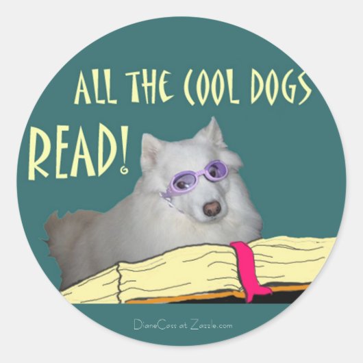 Bibliotheek - Samoyed - Cool Dogs Read Literacy Ronde Sticker (Voorkant)