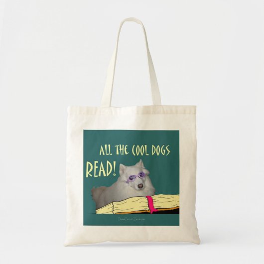 Bibliotheek - Samoyed - Cool Dogs Read Literacy Tote Bag (Voorkant)