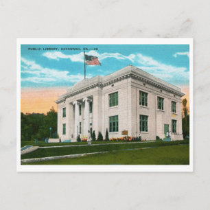 Bibliotheek, Savannah, GA Vintage Briefkaart