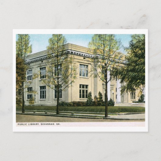 Bibliotheek, Savannah, GA Vintage Briefkaart (Voorkant)