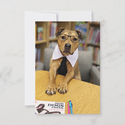 Bibliotheek slimme bril boek Grappige hond fotokaa Bedankkaart (Voorkant)