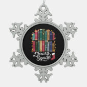 Bibliotheek Squad Kerstboek Liefhebbers Team Readi Tin Sneeuwvlok Ornament (Voorkant)