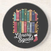 Bibliotheek Squad Kerstboek Liefhebbers Team Readi Zandsteen Onderzetter (Voorkant)