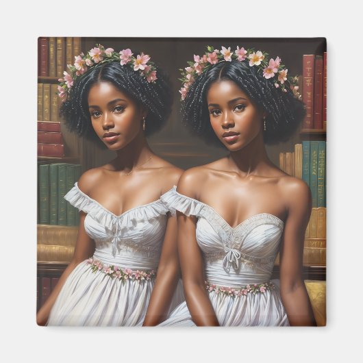 Bibliotheek Twin Sisters Melanin Gemini Magneet (Voorkant)