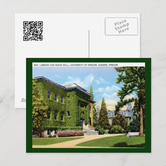 Bibliotheek, Universiteit van Oregon, Eugene Vinta Briefkaart (Voorkant / Achterkant)