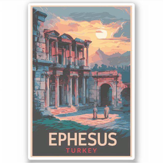 Bibliotheek van Celsus Travel Art Vintage Sticker (Voorkant)