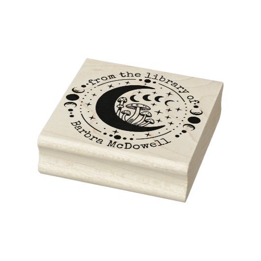 Bibliotheek van de maan en paddenstoelen ex libris rubberstempel (Stempel)