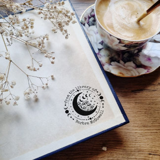 Bibliotheek van de maan en paddenstoelen ex libris rubberstempel