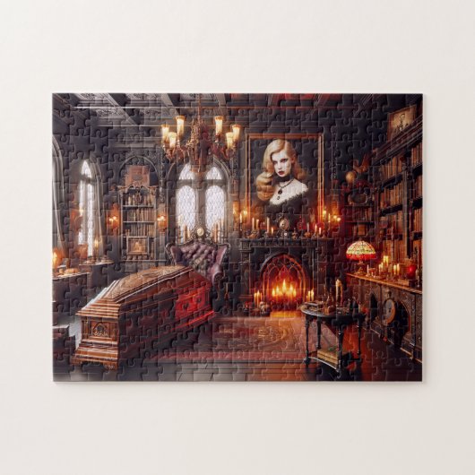 Bibliotheek van de Vampierkoningin Gotische Dame Legpuzzel (Horizontaal)