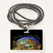 Bibliotheek van een studentenpas met levende drome badge (Voorkant met draagriem)