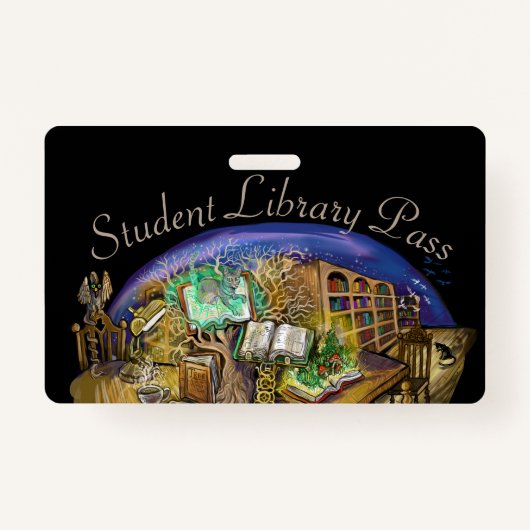 Bibliotheek van een studentenpas met levende drome badge (Voorkant)