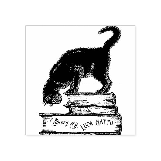 Bibliotheek van Gatto Cat Book Ownership Ink Stamp Rubberstempel (Afrduk)