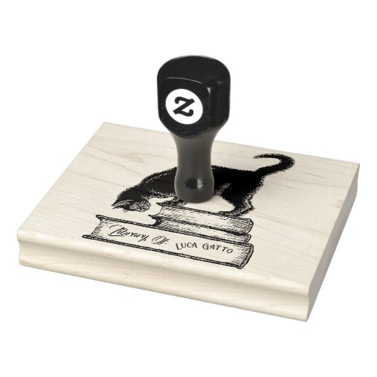 Bibliotheek van Gatto Cat Book Ownership Wood Art Rubberstempel (Stempel)