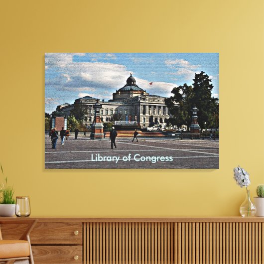 Bibliotheek van het Congres in het mozaïekpatroon Canvas Afdruk (Insitu (Woonkamer))