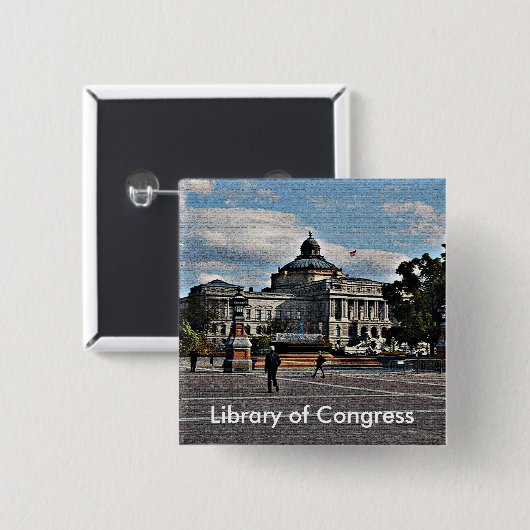 Bibliotheek van het Congres in het mozaïekpatroon Vierkante Button 5,1 Cm (Voorkant /achterkant)