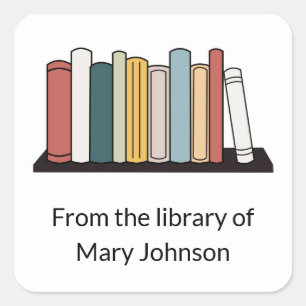 Bibliotheek van Jouw naam Boeken op de plank Vierkante Sticker