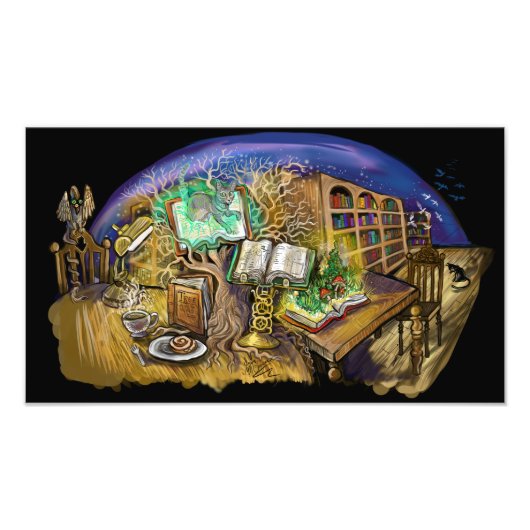 Bibliotheek van kunstwerken met levende dromen foto afdruk (Voorkant)