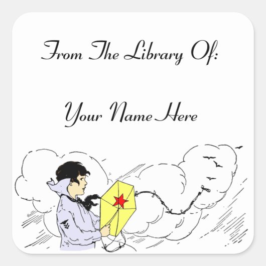 Bibliotheek van Storybook Kite Custom Bookplate St Vierkante Sticker (Voorkant)