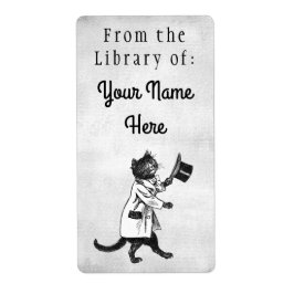 Bibliotheek van Top Hat Cat Etsen Faux Canvas Labe Etiket