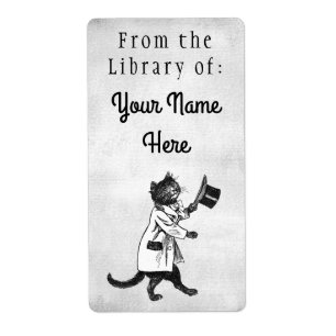 Bibliotheek van Top Hat Cat Etsen Faux Canvas Labe Etiket