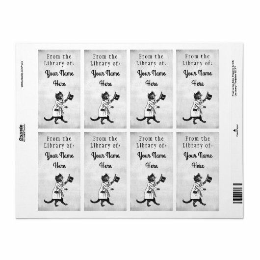 Bibliotheek van Top Hat Cat Etsen Faux Canvas Labe Etiket (Full Sheet)