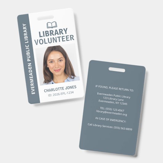 Bibliotheek vrijwilliger foto ID Badge (Voor- en achterkant)