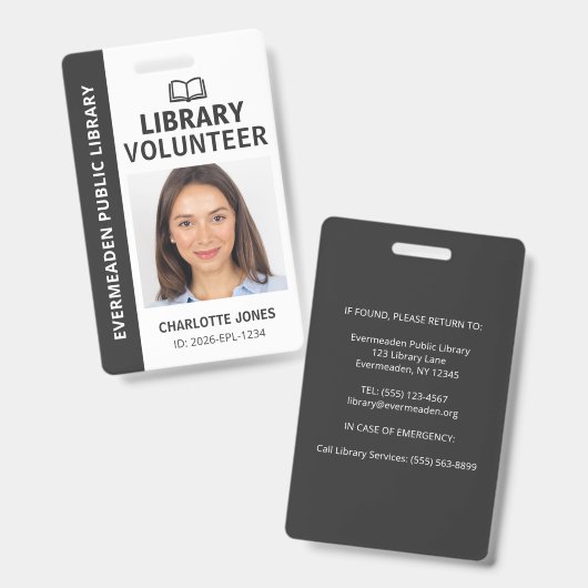 Bibliotheek vrijwilliger foto ID Badge (Voor- en achterkant)