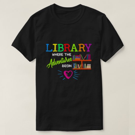 Bibliotheek waar het avontuur begint t-shirt (Design voorkant)