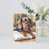  Bibliotheek Waterverf Dachshund Briefkaart (Staand voorkant)