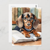  Bibliotheek Waterverf Dachshund Briefkaart (Voorkant / Achterkant)