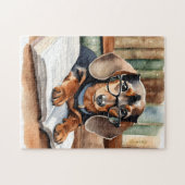 Bibliotheek Waterverf Dachshund Legpuzzel (Horizontaal)