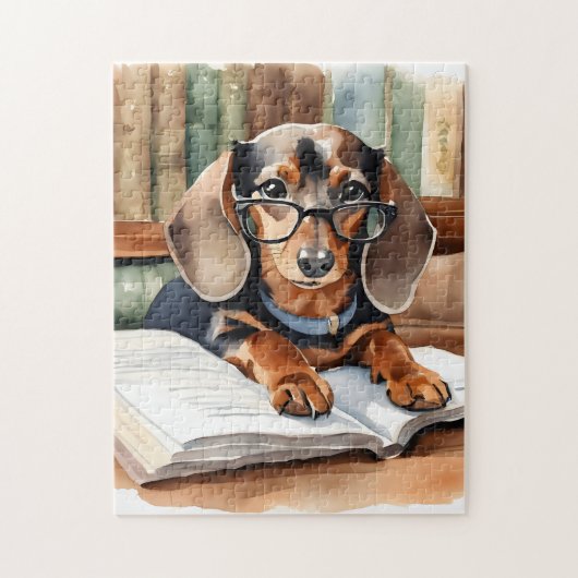 Bibliotheek Waterverf Dachshund Legpuzzel (Verticaal)