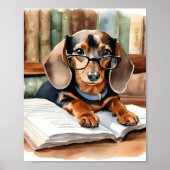  Bibliotheek Waterverf Dachshund Poster (Voorkant)