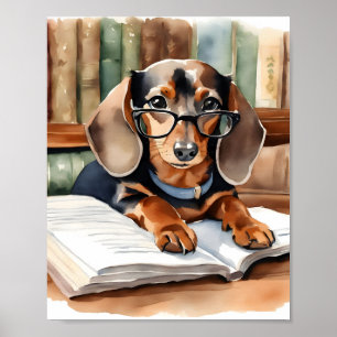 Bibliotheek Waterverf Dachshund Poster