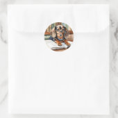  Bibliotheek Waterverf Dachshund Ronde Sticker (Tas)