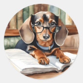  Bibliotheek Waterverf Dachshund Ronde Sticker (Voorkant)