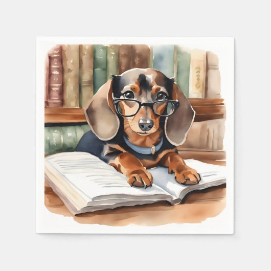  Bibliotheek Waterverf Dachshund Servet (Voorkant)