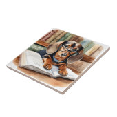  Bibliotheek Waterverf Dachshund Tegeltje (Zijkant)