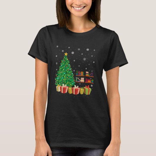 Bibliotheek Xmas Tree Lighting Santa Hat Library C T-shirt (Voorkant)