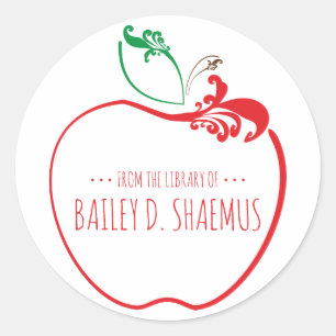Bibliotheekboek bloeit Apple Stempel Ronde Sticker