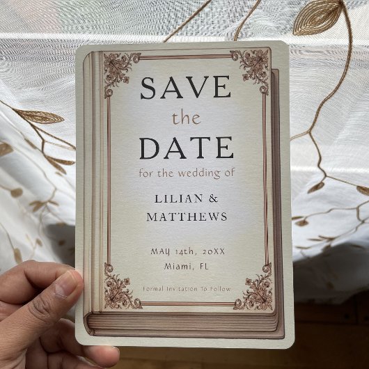  bibliotheekboek Elegant Scrollwork Sprookje Save The Date