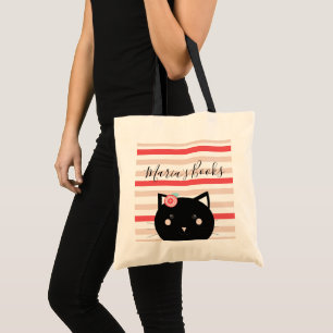 Bibliotheekboeken met kattennaam tote bag