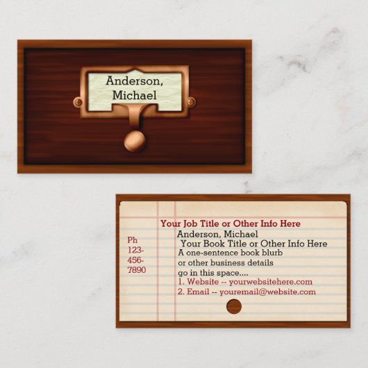 Bibliotheekboeken Schrijver boekhouder Houten Visitekaartje (Voorkant / Achterkant)