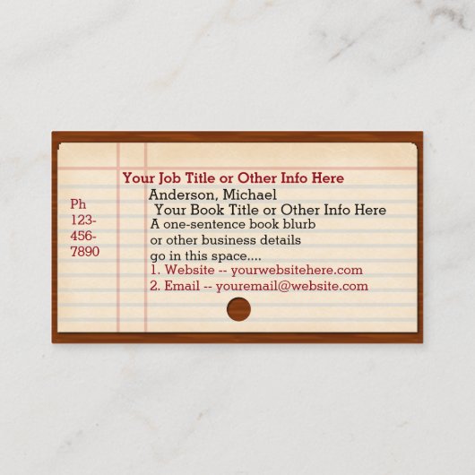 Bibliotheekboeken Schrijver boekhouder Houten Visitekaartje (Achterkant)