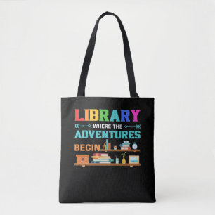 Bibliotheekboeken waar het avontuur begint tote bag