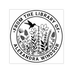 Bibliotheekboeknaam Wilde Bloemen en Kolibrie Zelfinktende Stempel