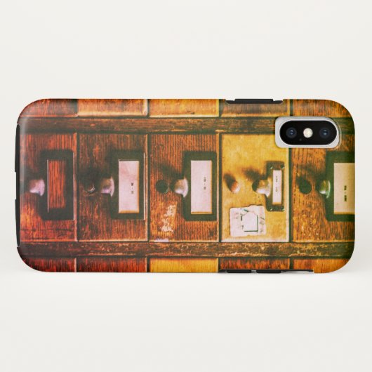  bibliotheekcataloguskast met bruin hout Case-Mate iPhone case (Achterkant (horizontaal))